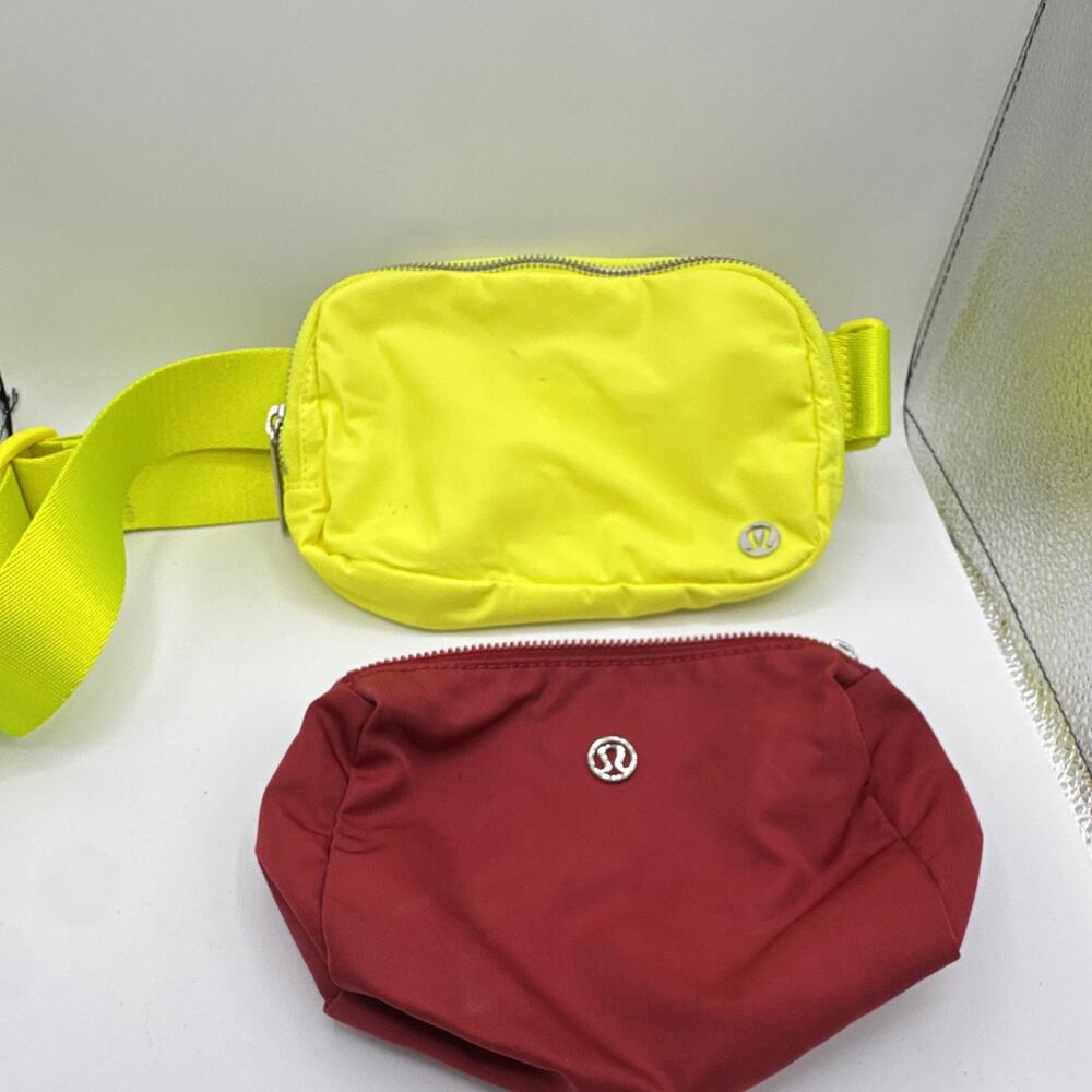 Lululemon Lot of 2 Belt Bag & Zip Pouch Yellow Red Adjustable Strap Pockets